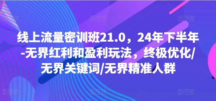 线上流量密训班21.0，24年下半年-无界红利和盈利玩法，终极优化/无界关键词/无界精准人群-免费资源网