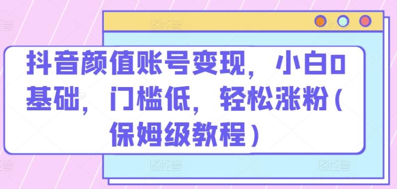 抖音颜值账号变现，小白0基础，门槛低，​轻松涨粉(保姆级教程)【揭秘】-免费资源网