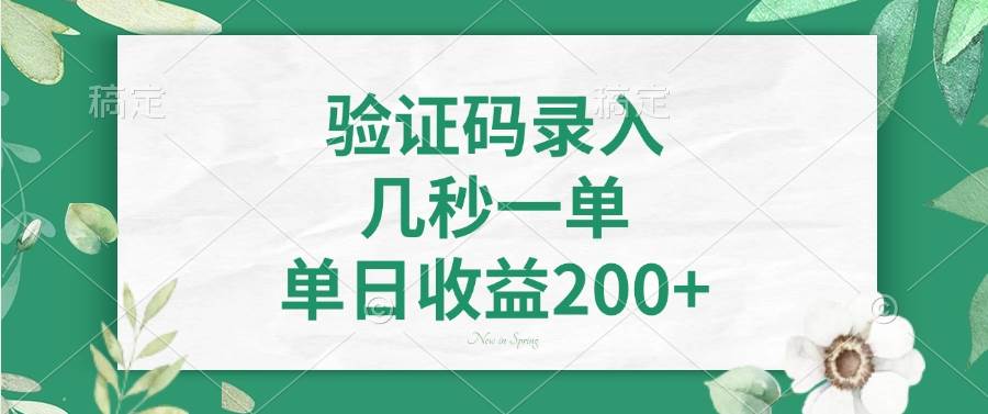 验证码录入，几秒一单，单日收益200+-免费资源网